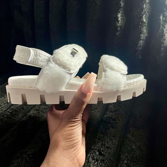 Christian Louboutin Leather and Shearling Sandals - Picture 1 of 6